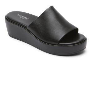ROCKPORT Aubriella Black Leather Slide Platform Wedge Sandal SZ 7‎